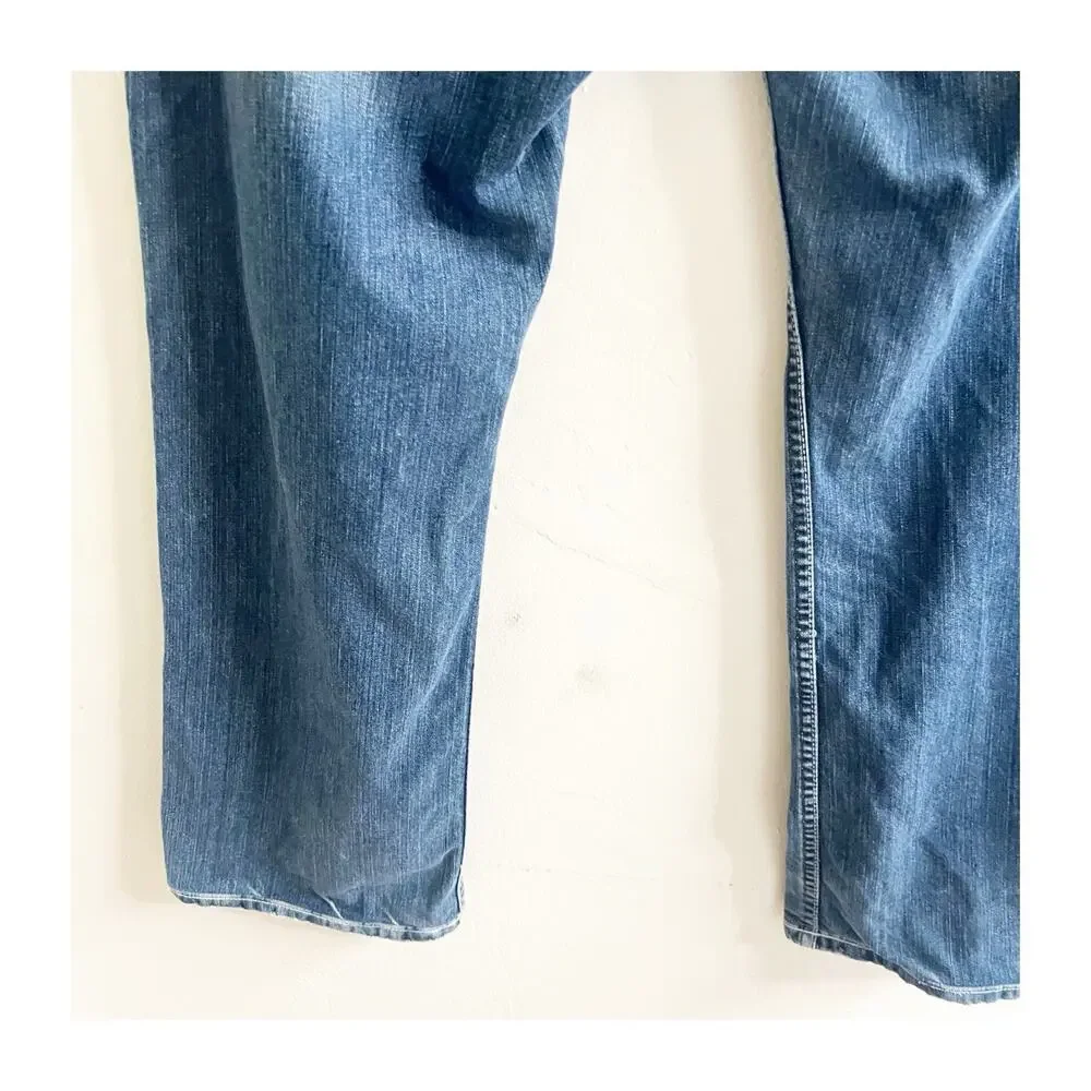 BKE Derek Jeans Mens 35 X 32 Distressed Thick Stitch Whiskered Cowboy Rodeo EUC